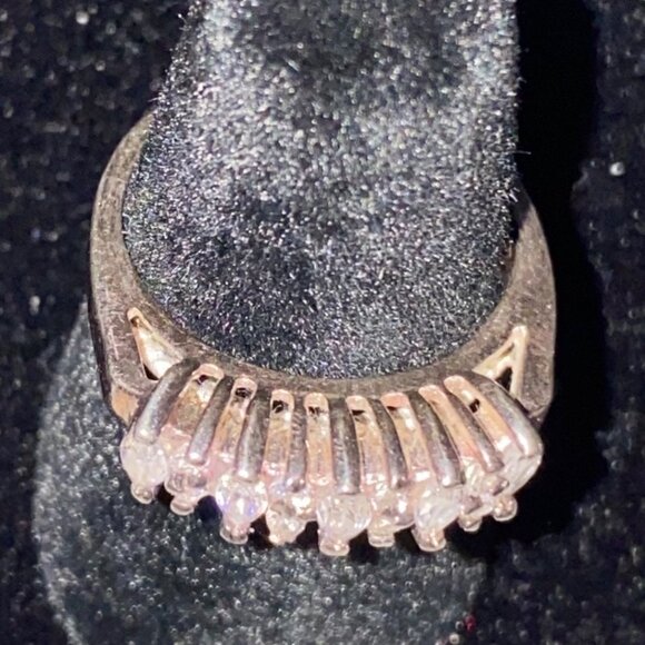 Ring Size 5.5 CZ Cubic Zirconia 13 Stones Sterling Silver Stamped 925 Vintage Je - Picture 6 of 15